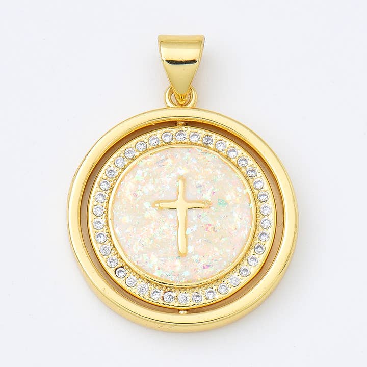 Gold Filled Cross Double Sided Spinning Round Charm, CP2015 for wholesale by Beads Creation