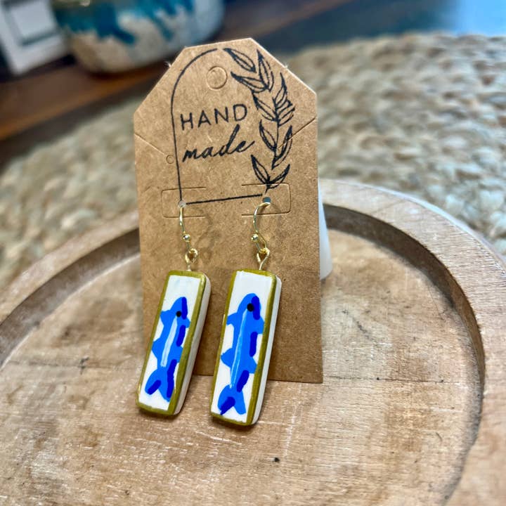 Handmade Clay Earrings - Rec Pair of Sardines for wholesale by Keely Siebenthal Art & Designs