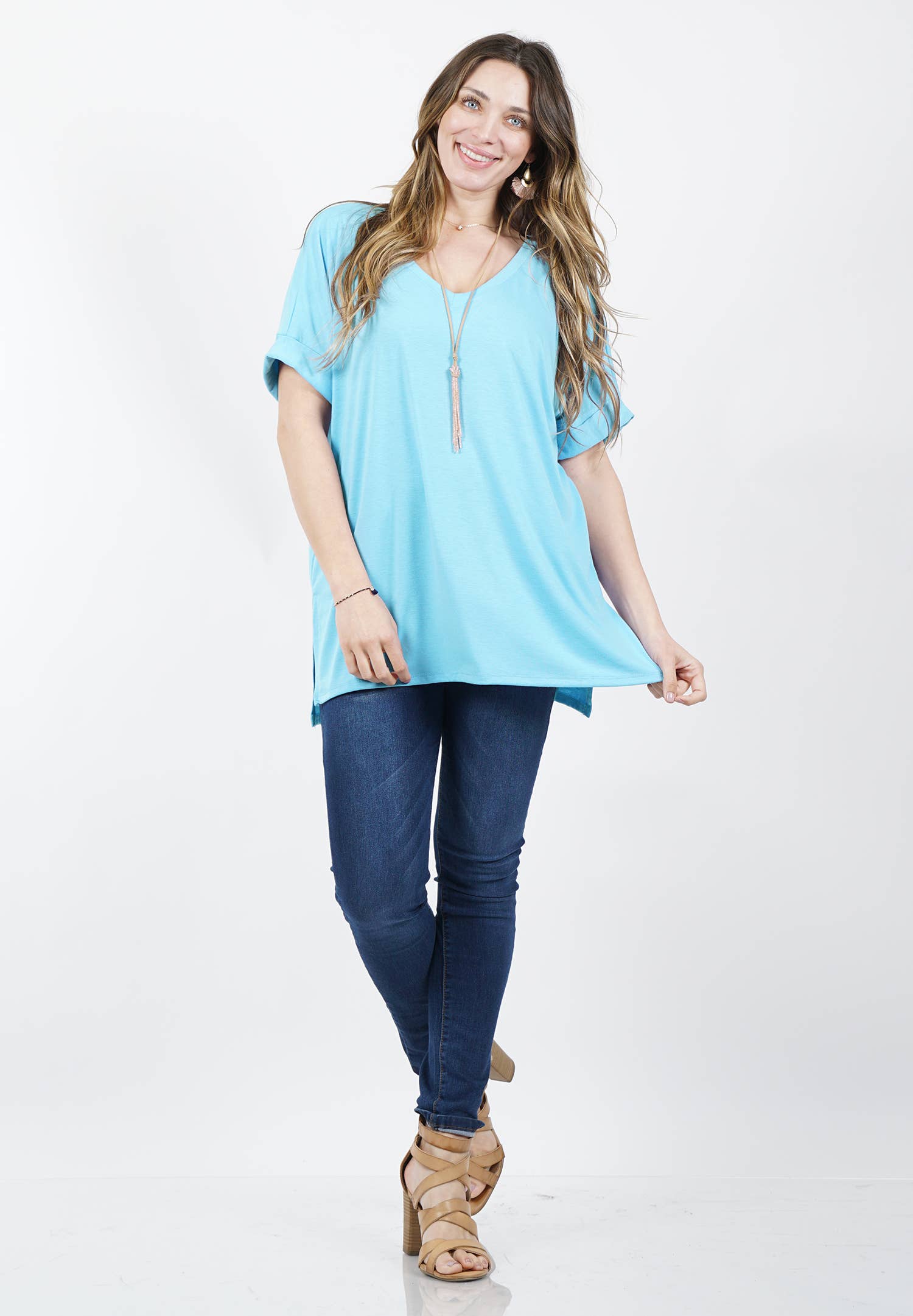 OLIVEMUSTARD  `.Plus size V Neck Top w/ side-slit for wholesale on Faire15