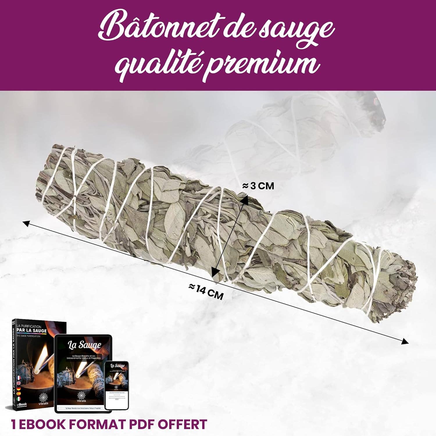 Vibratis - Vendita all'ingrosso Salvia - Bastoncino di Salvia Bianca per Purificazione 16 cm - 1 incense stick4