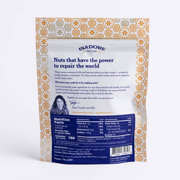 Isadore Nut Company - Wholesale Nuts - Turmeric: Roasted Cashews, Pecans, Walnuts- 5 oz- Non-GMO2