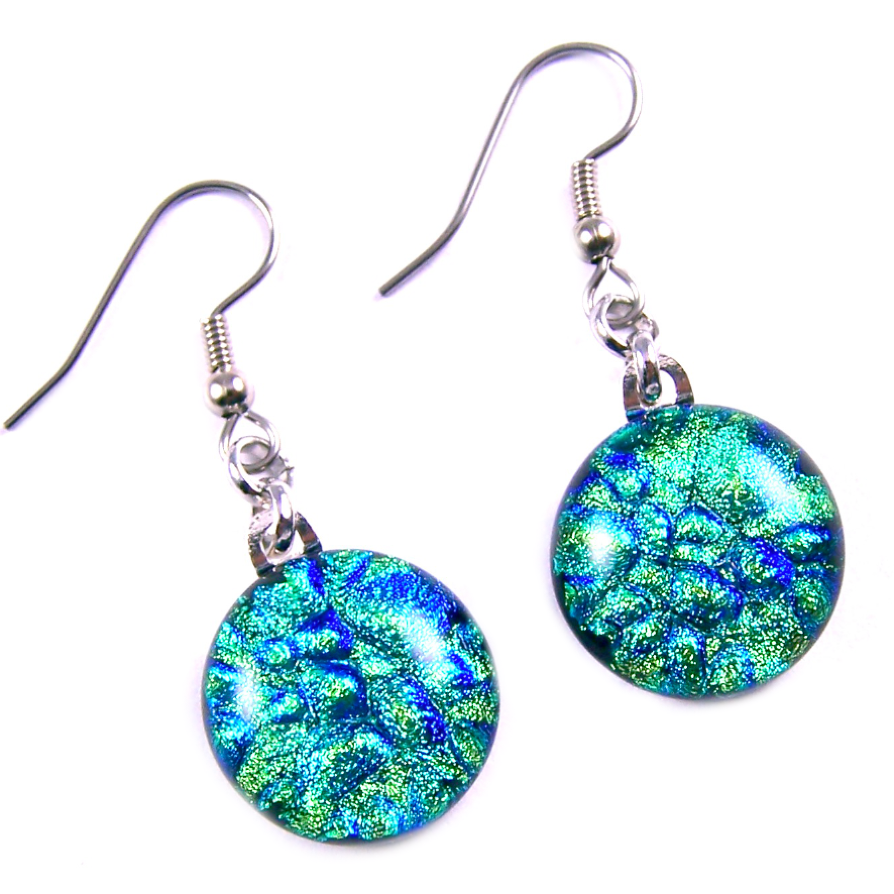 Glass Town USA - Wholesale Dangle Earrings - Dichroic Glass Earrings Dangle - Round Textures Rainbow Mix4