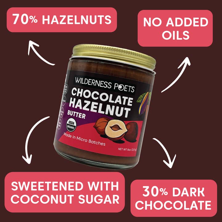 Wilderness Poets - Vente Beurres de noix - Beurre de noisettes au chocolat biologique4