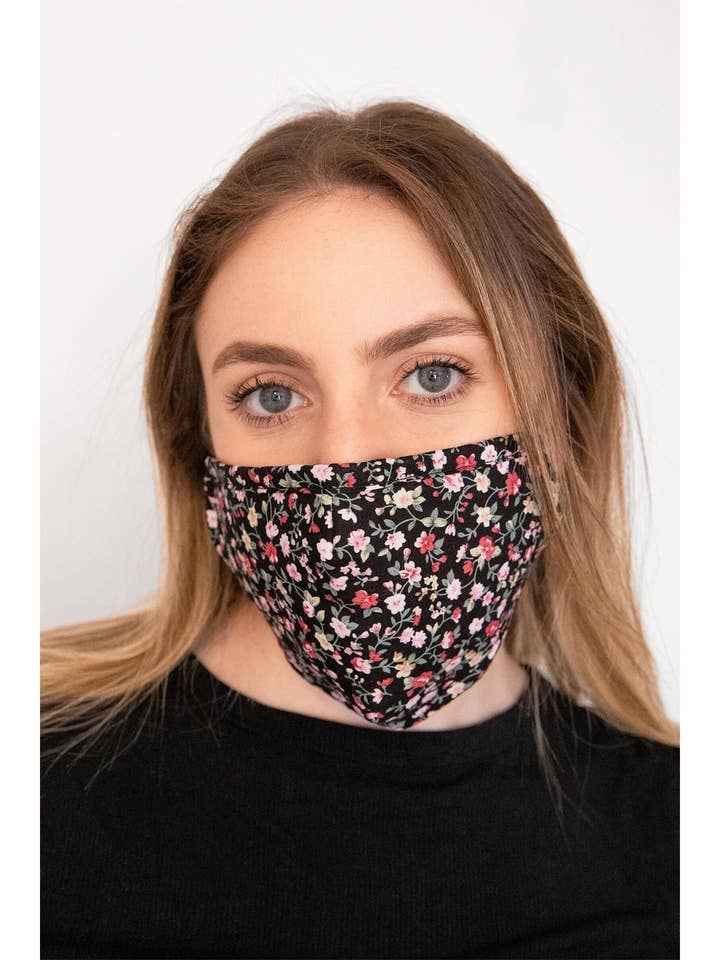 Reusable Black Floral Face Mask with Filter for wholesale by Veroma Gifts