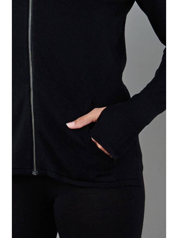 Black Womens Heavyweight Merino Activewear Hooded Jumper for wholesale on Faire5