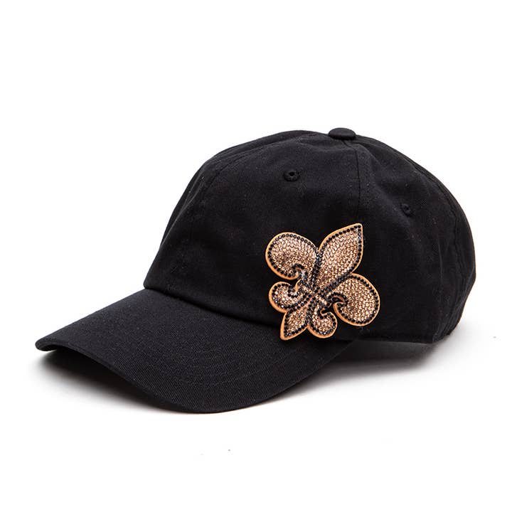 Artini Accessories - Wholesale Baseball Cap - Women's - Gold Black Fleur De Lis Cotton Cap0