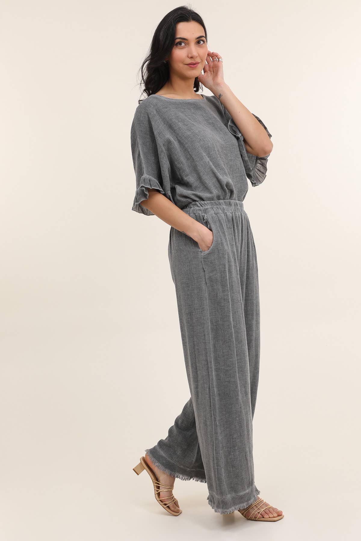 LÉA & LUC – Calças - Mulher por atacado – Calças em 50% Linho 50% Algodão REF. 933939