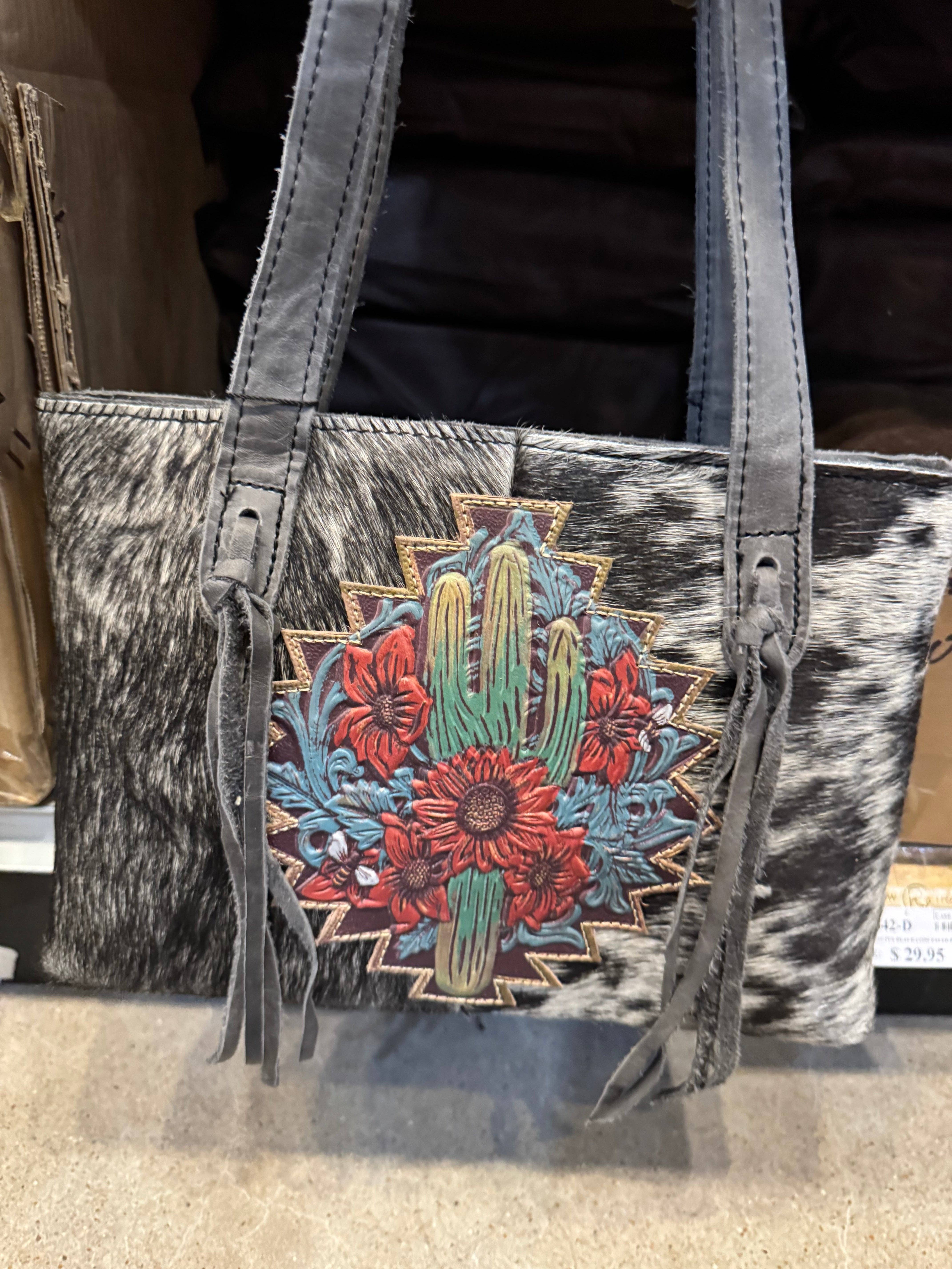 Broads Market - Vente Tote bag – femme - BA2842 Sac en cuir de vachette gravé cactus2