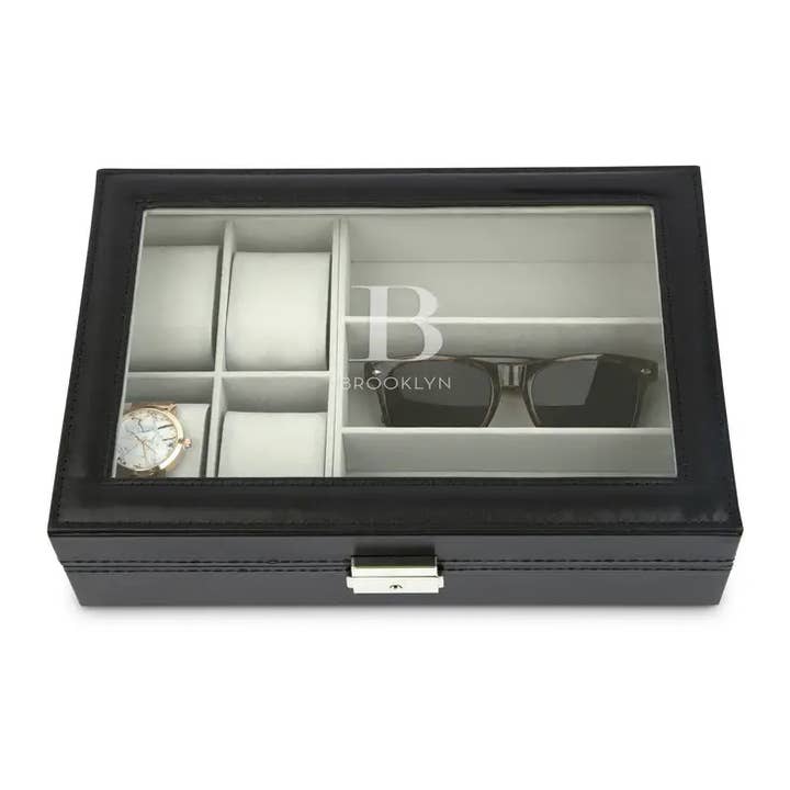 Weddingstar Inc. - Wholesale Jewelry Box/Organizer - Watch & Sunglasses Travel Box - Modern Serif Monogram
