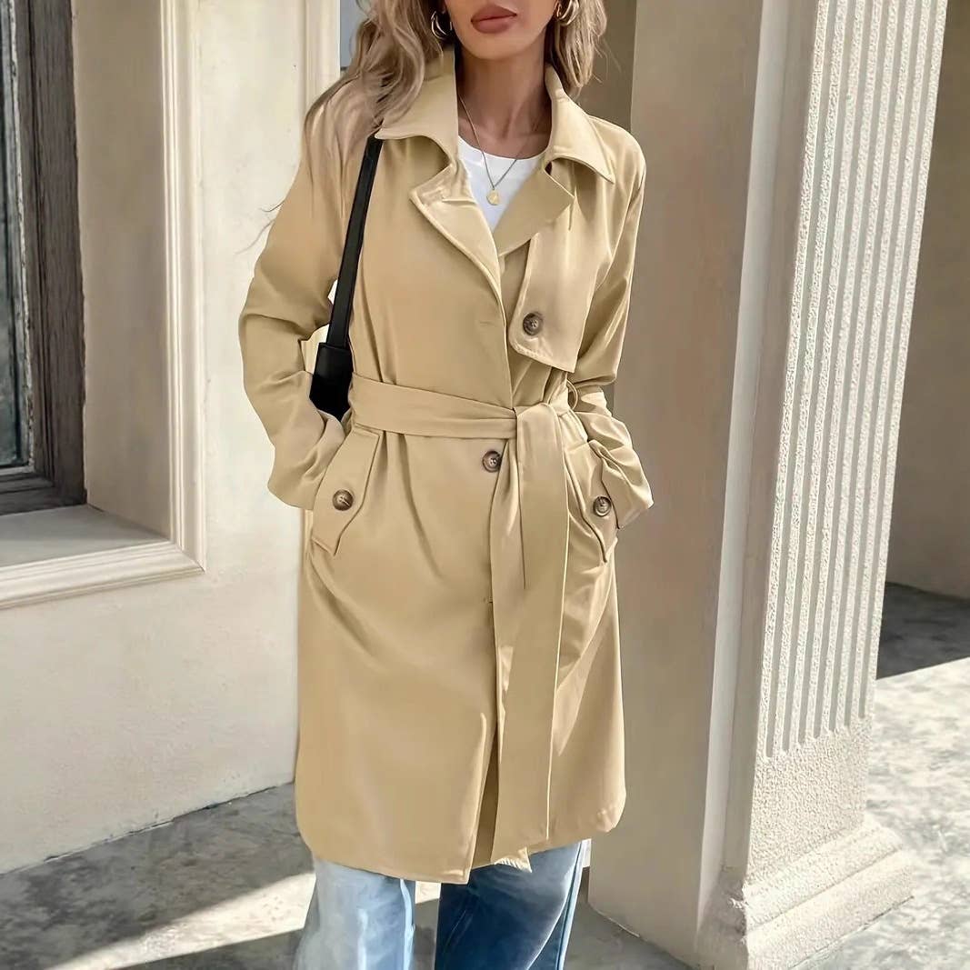 Khaki Effortless Essential lightweight trench coat for wholesale on Faire7