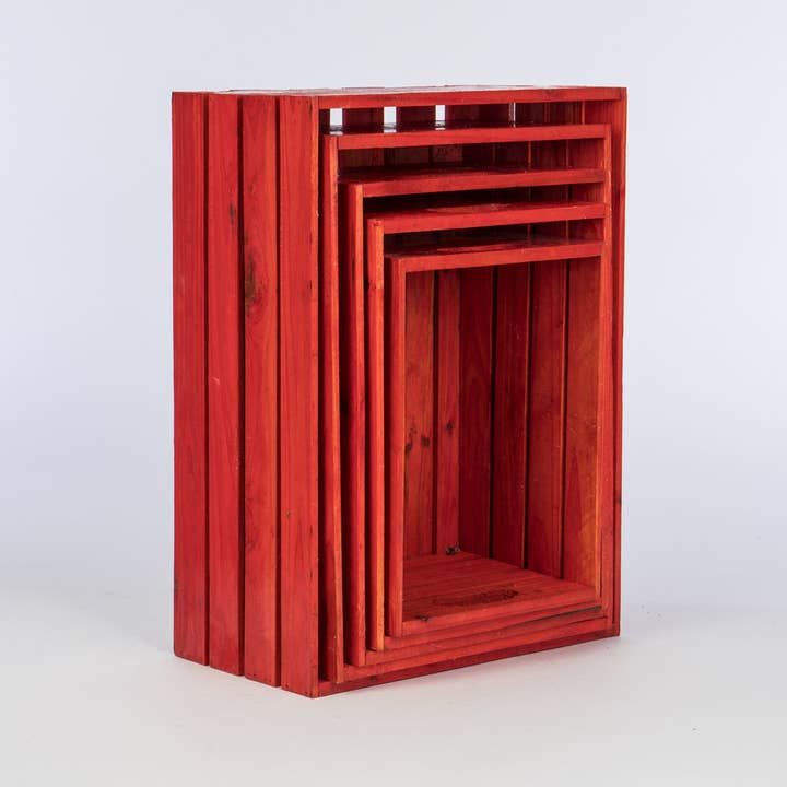 Willow Group - Wholesale Storage Bin - S/5 RECT WOOD CRATES-RED