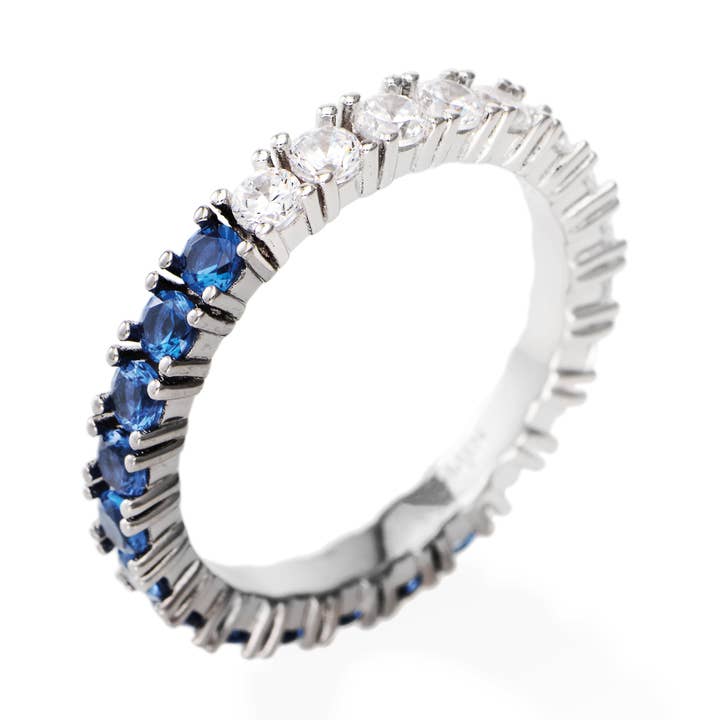 Blå Och Vit Cz Eternity Ring I Sterling Silver för wholesale av Amen Gioielli