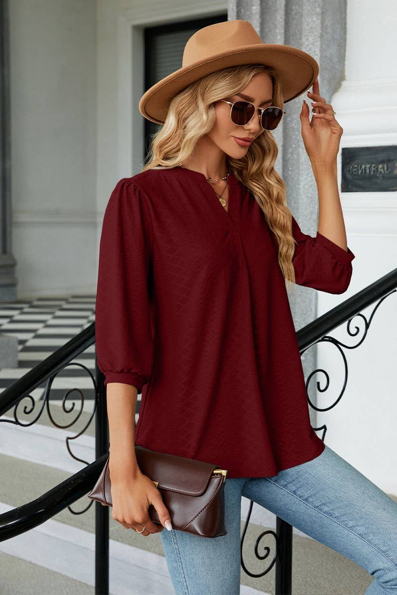 Lily Clothing - Vente Chemisier – femme - CWTSTL0358_BLOUSE CÔTELÉE À MANCHES 3/4 POUR FEMME16