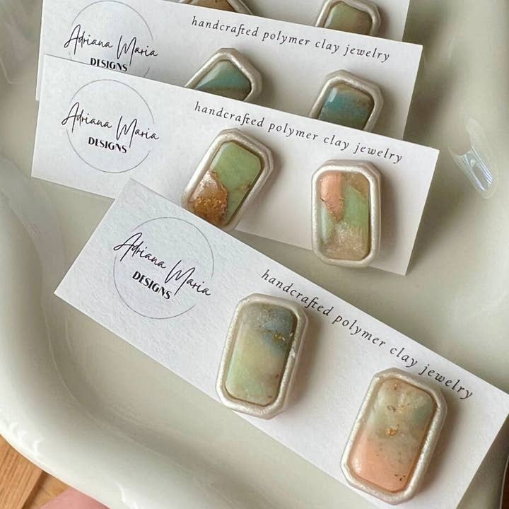 Lucelle Collection: Square Bezel Polymer Clay Stud Earrings for wholesale by Adriana Maria Designs