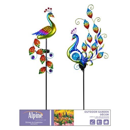 Alpine Corporation Solar Peacock Stake w/ LED Lights - Asstd for wholesale by Alpine Corporation