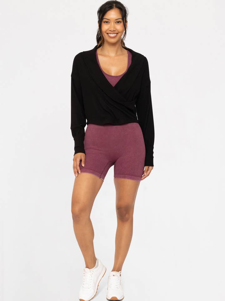 Mono B - Wholesale Knit Top - Women's - Ballet Chic Ribbed Wrap Top