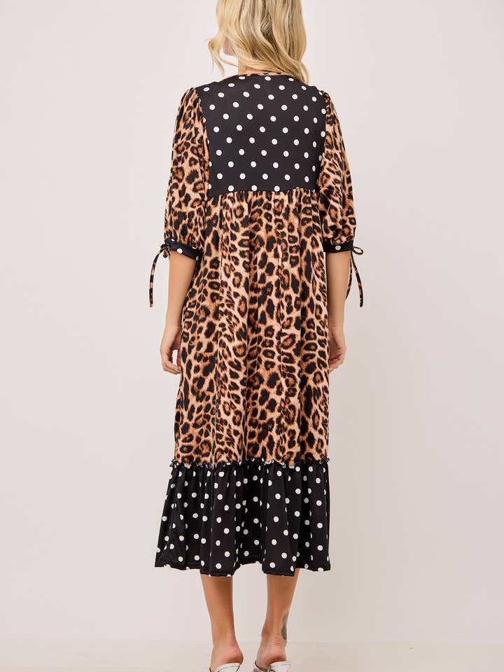 Celeste Clothing - Wholesale Dress - Women's - WOMEN'S MODEST LEOPARD & POLKA DOT MIDI DRESS WITH POCKETS4