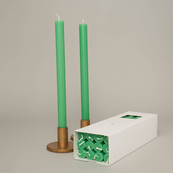 Peppermint Coloured Box of 12 Taper Candles - 12hr Burn for wholesale by True Grace