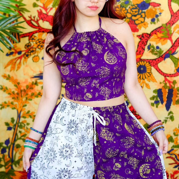 Mushroom/Celestial Cotton Halter Top for wholesale by Karma Nepal Crafts