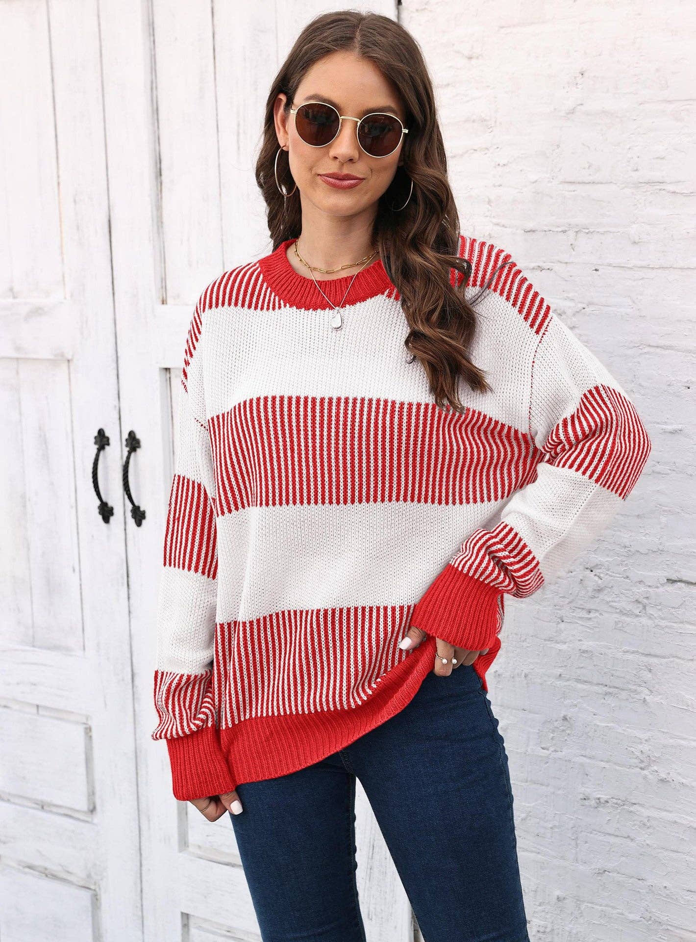 Suhkasana - Wholesale Knit Sweater - Women's - Plus Size Colorblock Striped Sweater | Cozy Fall/Winter Knit14