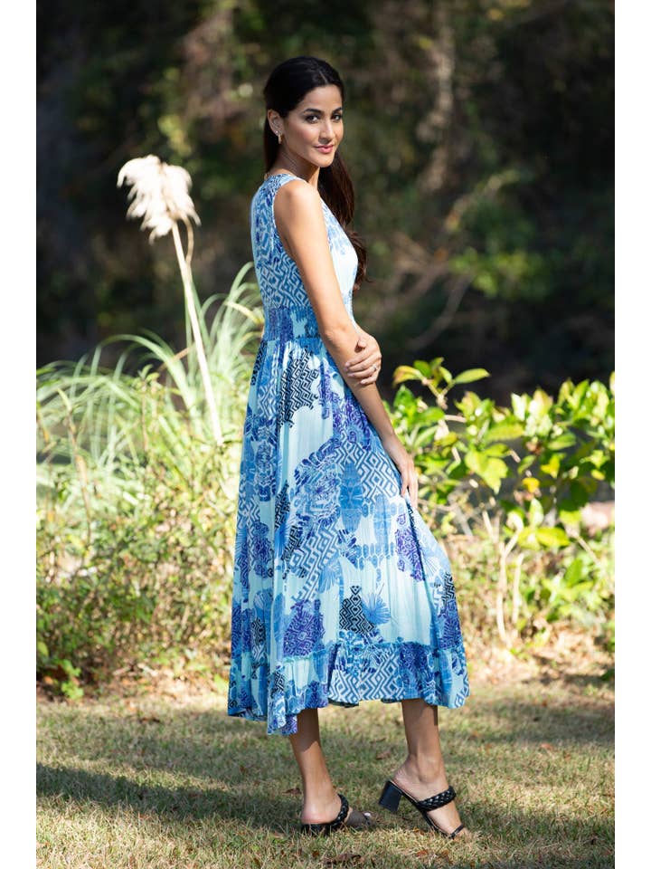 Sacred Threads - Wholesale Dress - Women's - Enchanting Blue Meadow Summer Maxi Dress1