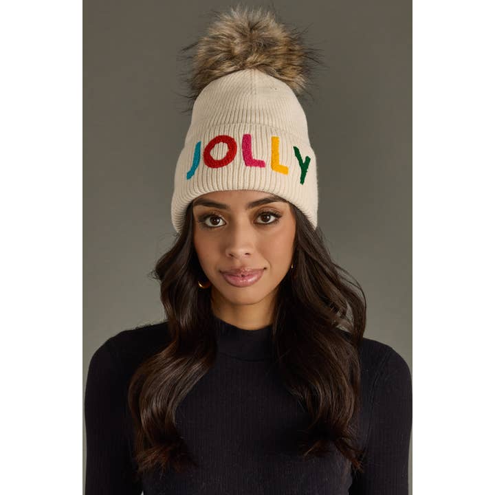 Panache Apparel Co. - Wholesale Beanie - Women's - Beige Jolly Knit Pom Hat1
