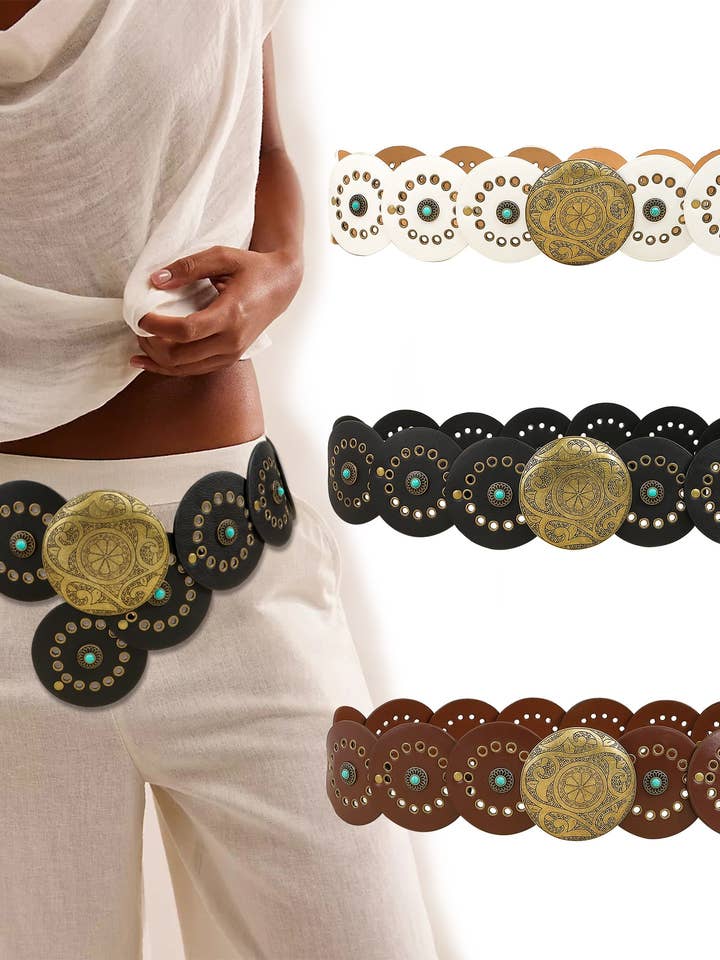 Ceinture Punk en Forme de Y avec Disque Circulaire Clouté | 40BT657 pour la vente par JOSSLYN by wall to wall