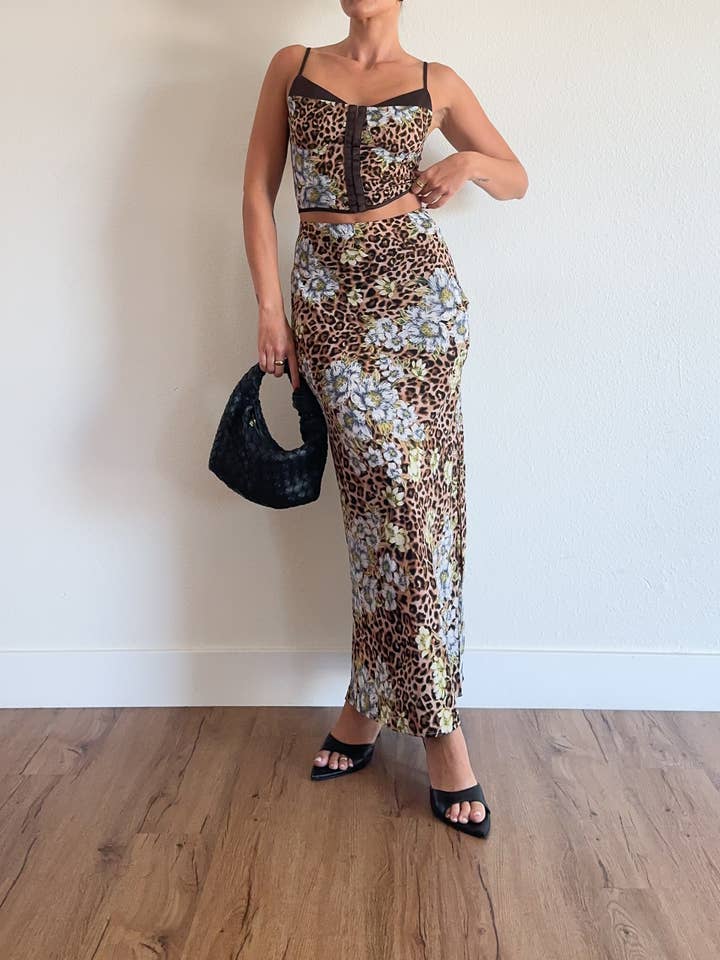 ACOA COLLECTION - Wholesale Top & Skirt Set - Women's - LEOPARD CORSET TOP AND MAXI SKIRT SET3