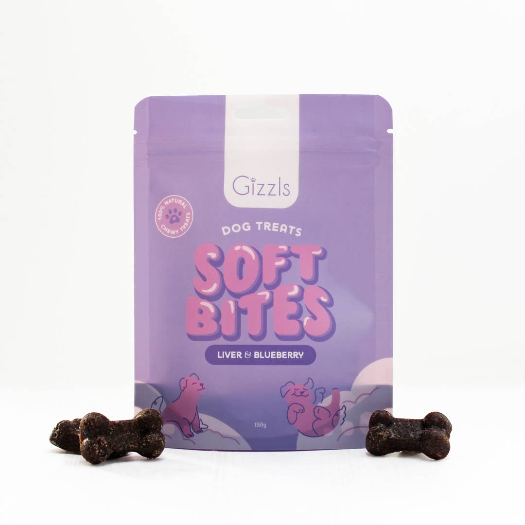 Gizzls – wholesale Pet treats – Dog – Gizzls Soft Bites "The Purple One" Dog Treats (150g)1