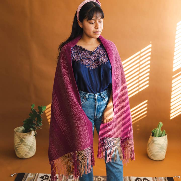 The Zapotec Weavers - Wholesale Wrap - Women's - Zapotec Wool Rebozo/Shawl, Cochineal Dyed