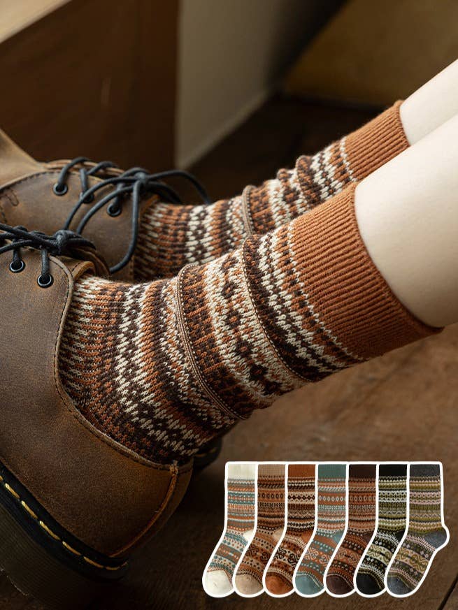 Sweetkama - Wholesale Socks – Women's - Ladies Vintage Bohemia Totem Knit Socks SKASC41771