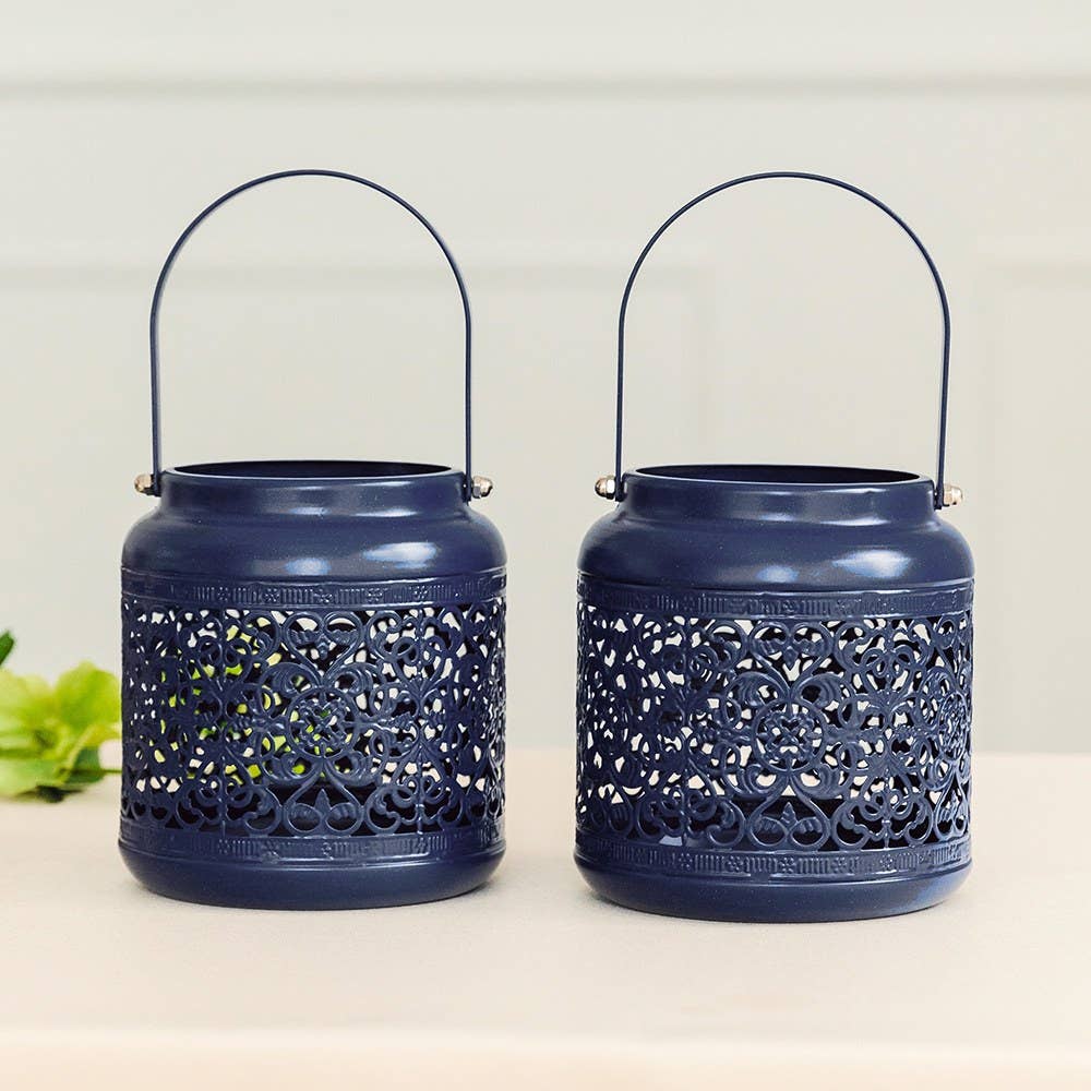 Weddingstar Inc. - Wholesale Lantern - Small Vintage Metal Hanging Lanterns - Dark Blue - Set Of 21