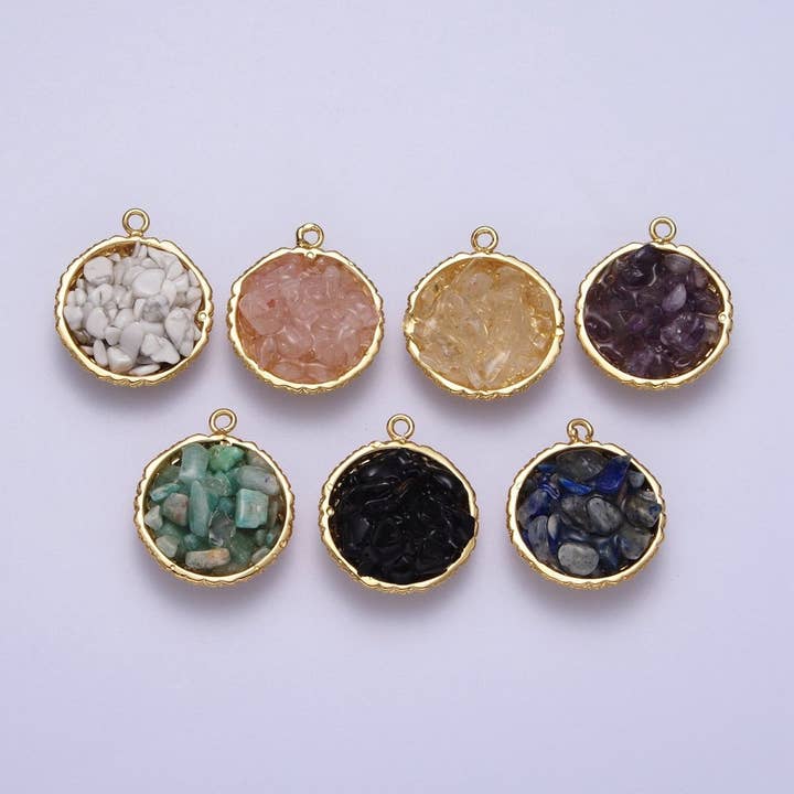 Gold Natural Chip Bead Gemstone Round Charm | C-328 C-330 C-338 C-627 C-632 C-635 C-641 for wholesale by Aim Eternal