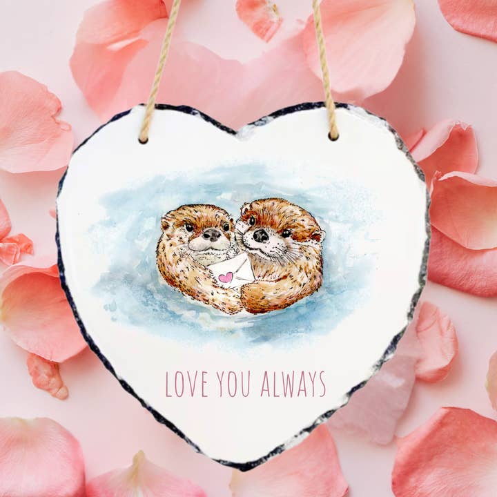 Watercolour Otter Love Letters Hanging Rock Slate for wholesale by Dots Allowed