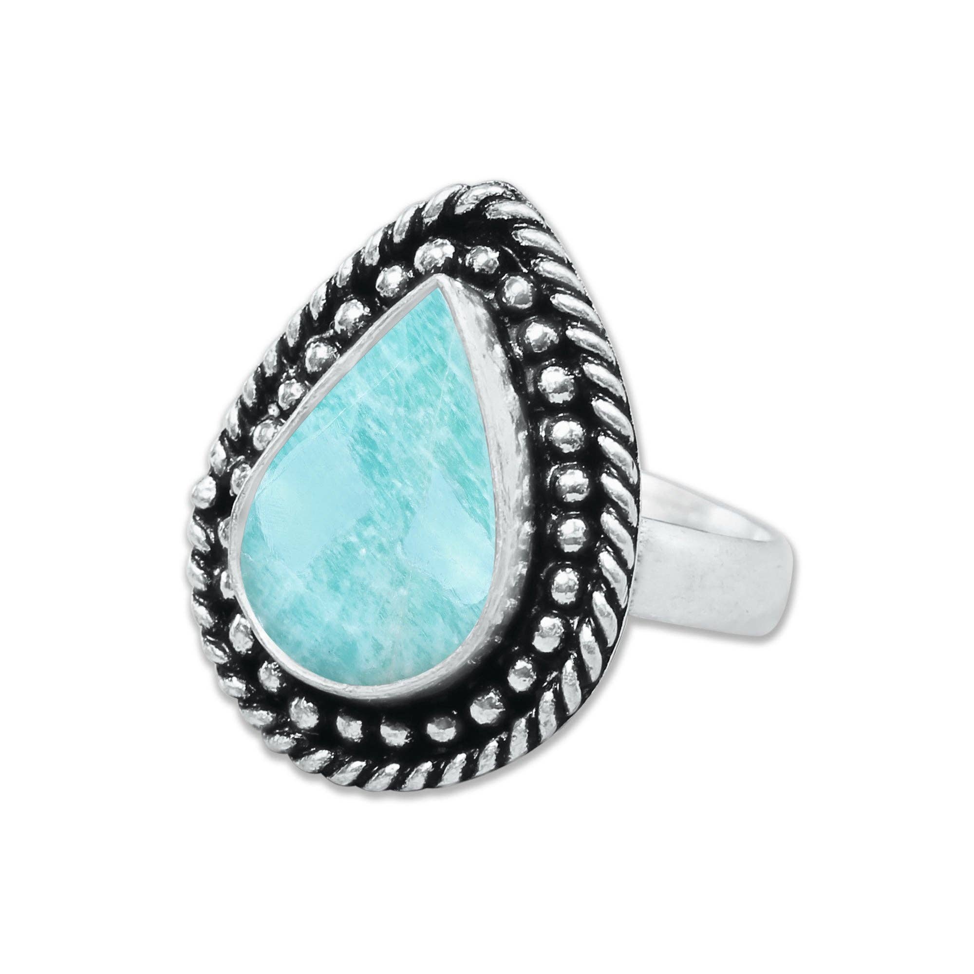 Handmade Jewels - Wholesale Cocktail/Statement Ring - Amazonite Rings – Handmade, Silver-Plated, Assorted Boho Designs (US Sizes 6–10)11
