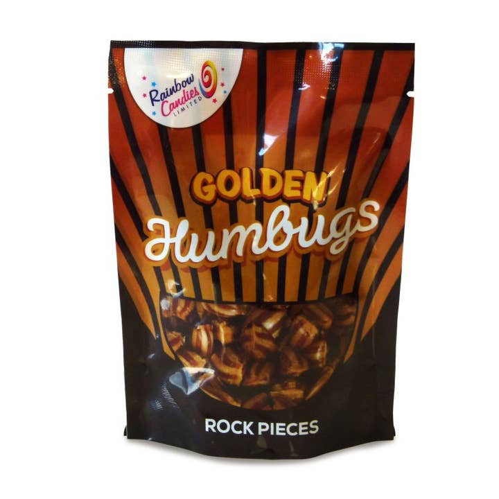 Rock Pouch - Golden Humbugs 150g for wholesale by Rainbow Candies