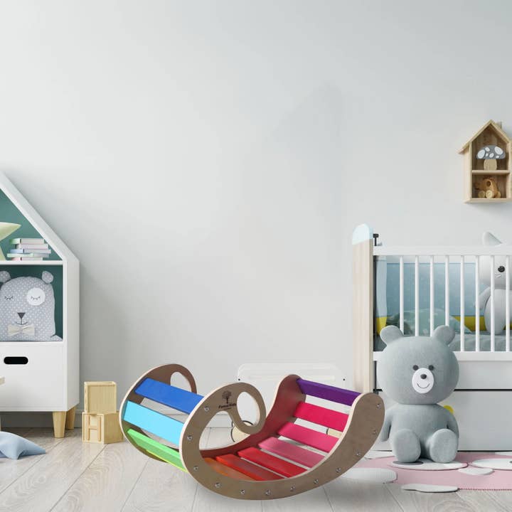 Forest Kids – Brinquedo de madeira - Crianças por atacado – Brinquedo de Madeira Montessori para Crianças: Baloiço e Arco-Íris Oscilante2