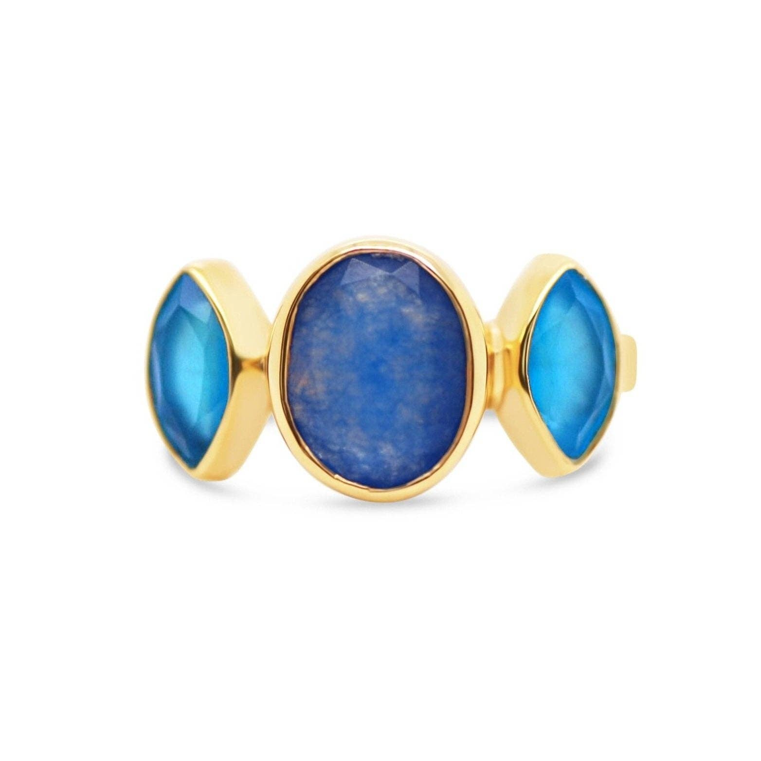 Gem Bazaar Jewellery – Großhandel Cocktail-/Statement-Ring – Blauaugen-Ring in Blauquarz, Blauchalcedon, Gold Vermeil