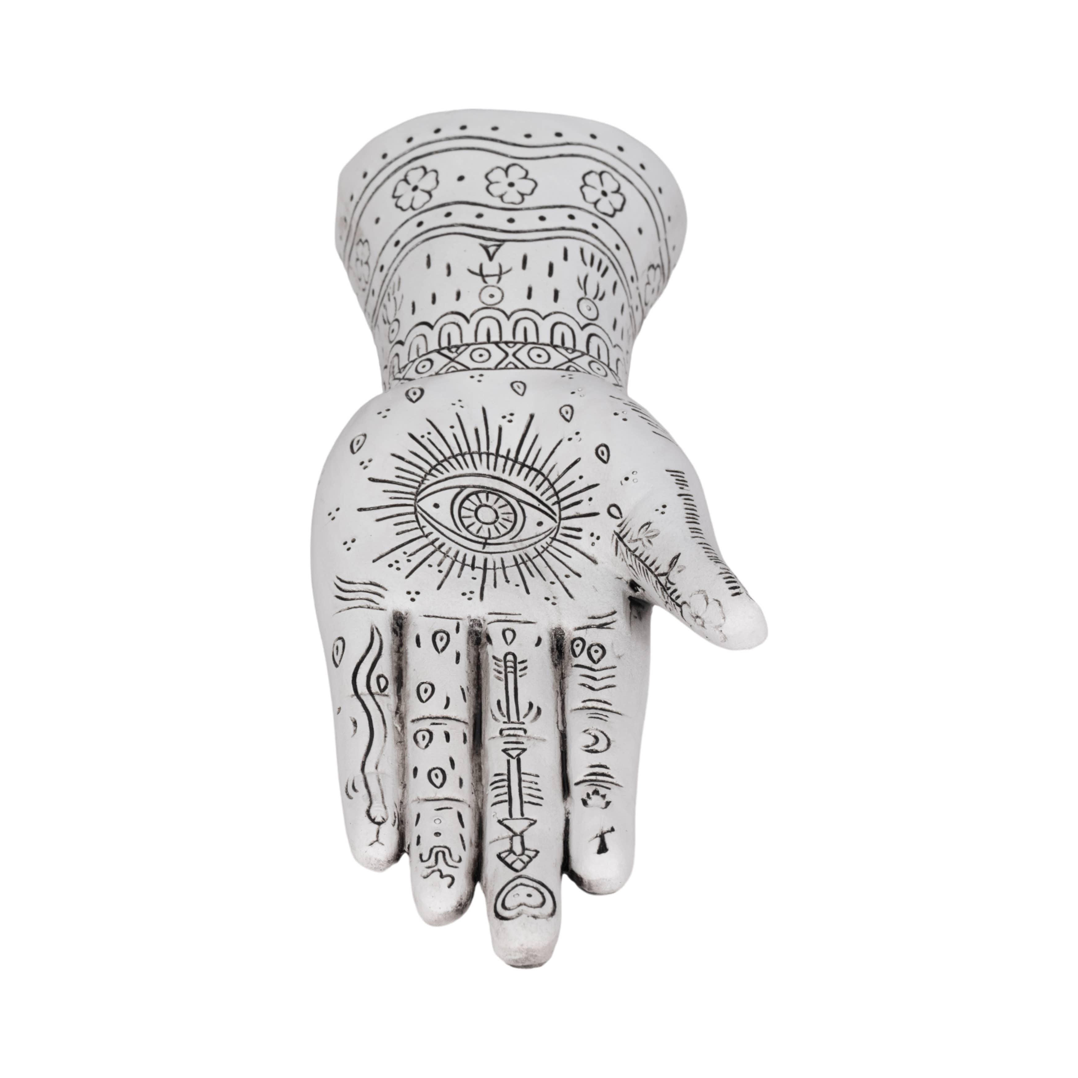 Sagebrook Home - Wholesale Decorative Tabletop Object - Sculpture - White Resin Symbolic Eye Tattoo Hand, 10 in.8