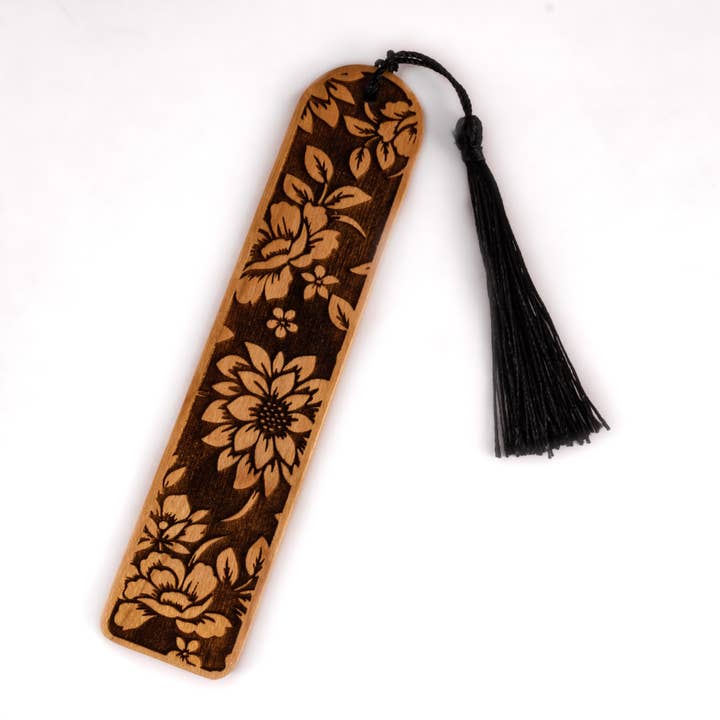 Bookmark, "Floral" Design, Cherry Wood for wholesale by Woodland Woodworx