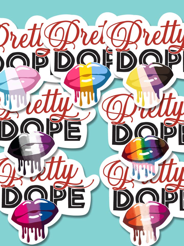 Pretty Dope Pride Lips Glossy Vinyl Sticker for wholesale by Dorkish Designs