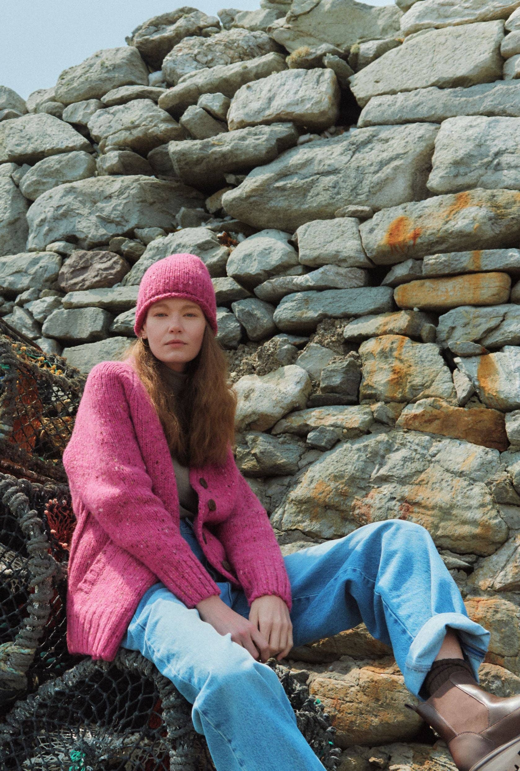 Aran Woollen Mills - Vente Cardigan – femme - Cardigan en tweed Bonny Glen pour femme - Rose2