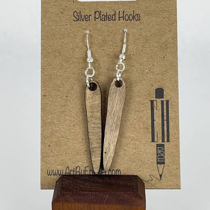 Art by Erica H & Rebel Stitchers - Wholesale Dangle Earrings - Whole Wheat Small Thin Teardrop Handmade Wooden Earrings6