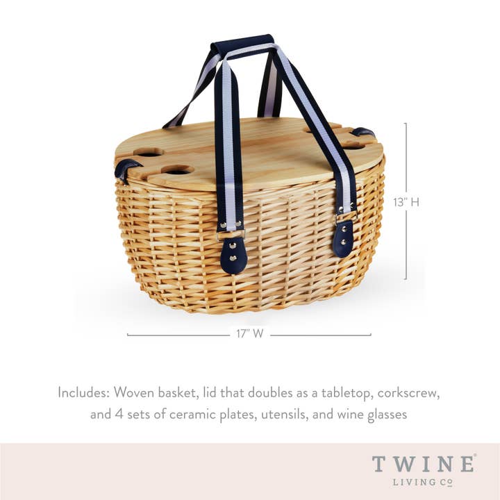 Twine - Wholesale Picnic Basket - Central Park Willow Picnic Basket Set for Four