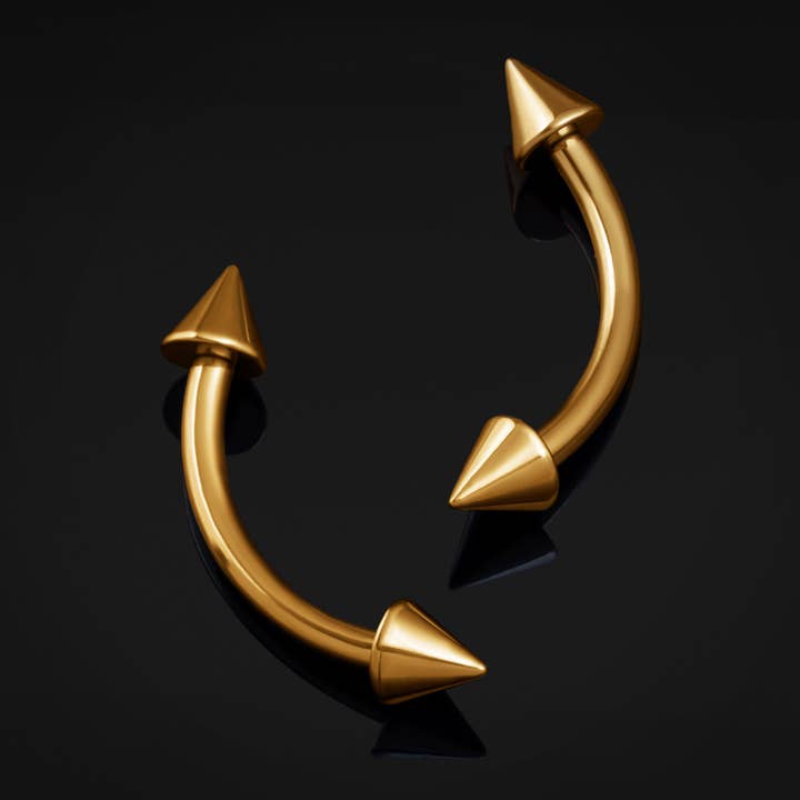 Haltère courbé, Or, Pointu, Filetage interne, Titane pour la vente par Custom Plugs