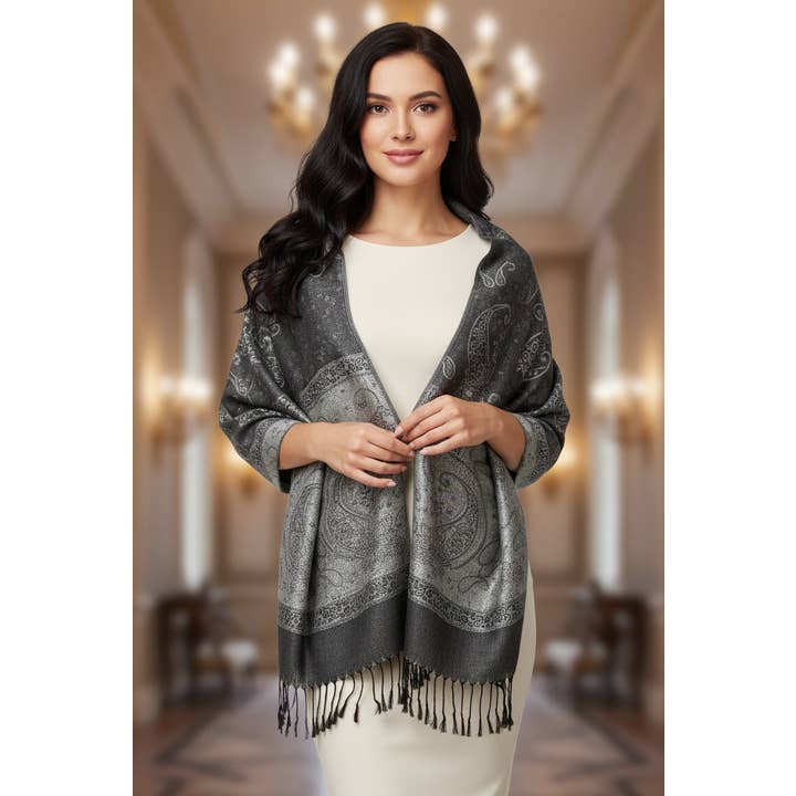 SERENITA - Wholesale Scarf - Women's - Lurex Section Metallic Paisley Pashmina Shawl Wrap Scarf5