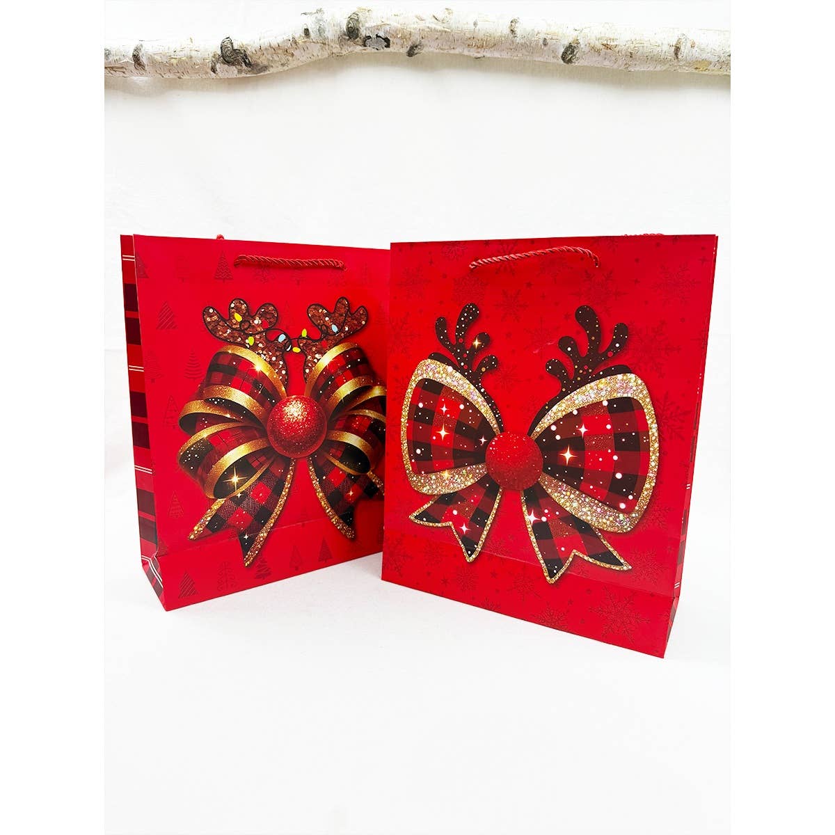 MIX COLOR Glitter Christmas Bow Design Paper Gift Bag for wholesale on Faire2