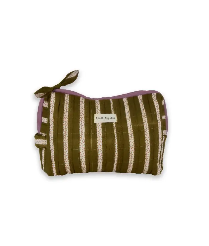 Bindi Atelier - Wholesale Toilettasset - Dames - Gekwilt katoenen toilettas met blokprint - Bala Verde0