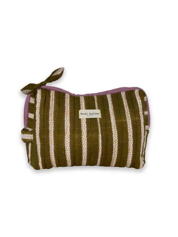 Quilted cotton toiletry bag with block print - Bala Verde for wholesale by Bindi Atelier