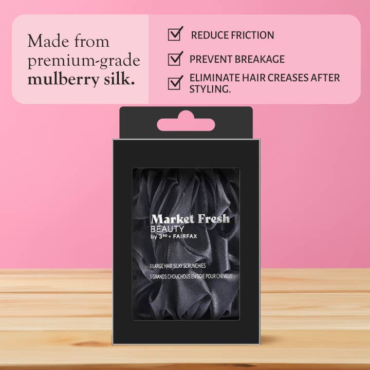 Market Fresh Beauty - Wholesale Scrunchie - Women's - Market Fresh Beauty Silk Hair Scrunchies, 3 Pack - Large1
